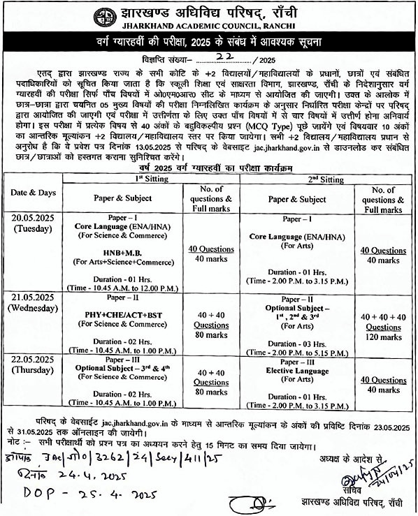 JAC 11th Time Table